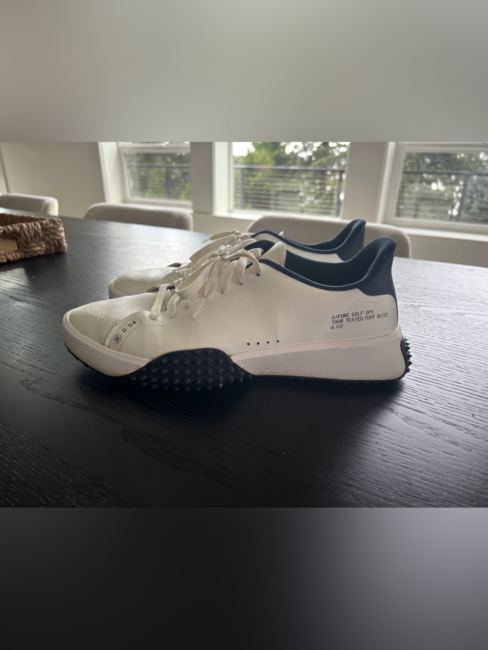 Men's White Golf Shoes with Blue Trim
